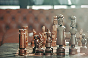 Chess pieces on a board