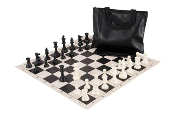 Standard Chess Set Combination - Single Weighted Regulation Pieces | Vinyl Chess Board | Standard Bag