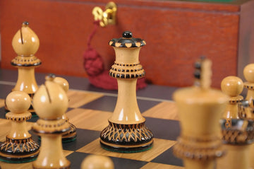 The Burnt Golden Rosewood Grandmaster Series Chess Set, Box, & Satin Board Combination