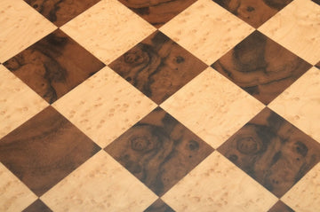 Walnut Burl, Genuine Ebony & Bird's Eye Maple Custom Contemporary II Chess Board