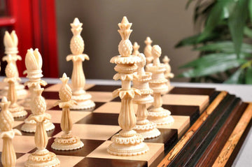 The Lund Anglo-Indian Reproduction Luxury Bone Chess Pieces - 4.75