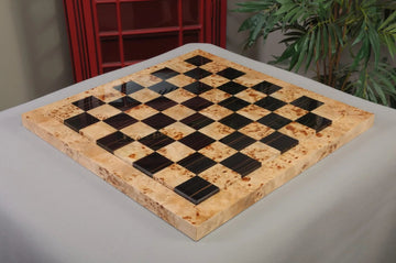 Genuine Ebony & Maple Burl Superior Contemporary Chess Board - Gloss Finish