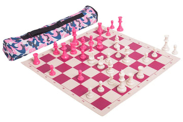 Valentine's Day Quiver Chess Set Combination - Single Weighted Regulation Pieces | Vinyl Chess Board | Quiver Bag