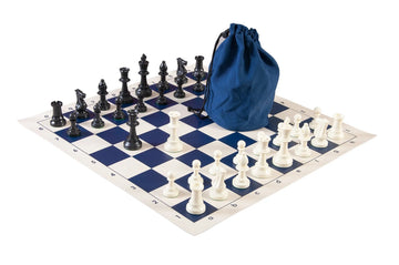 Drawstring Chess Set Combination - Triple Weighted Regulation Pieces | Vinyl Chess Board | Drawstring Bag