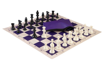 Basic Chess Set Combination - Triple Weighted Regulation Pieces | Vinyl Chess Board | Basic Bag