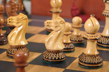 The Burnt Golden Rosewood Grandmaster Series Chess Set, Box, & Satin Board Combination