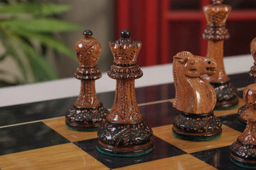 The Burnt Golden Rosewood Reykjavik II Series Chess Set, Box, & Gloss Board Combination