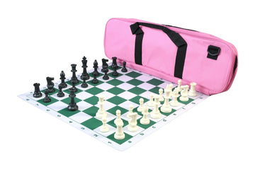 Deluxe Chess Set Combination and Triple Weighted Regulation Pieces | Thin Mousepad Chess Board | Deluxe Bag