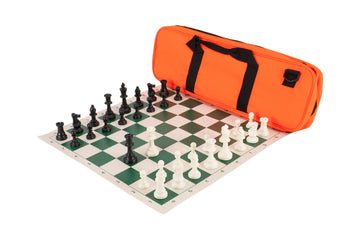 Deluxe Chess Set Combination - Solid Plastic Regulation Pieces | Vinyl Chess Board | Deluxe Bag