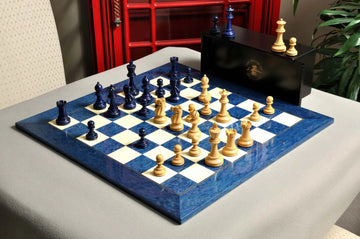 The Grandmaster Chess Set, Box, & Board Combination - Blue Gilded