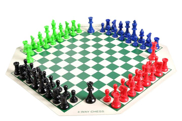 4 Player Chess Set Combination - Single Weighted Regulation Colored Chess Pieces & 4 Player Vinyl Chess Board
