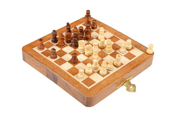 FOLDING WOODEN MAGNETIC Travel Chess Set - 5"