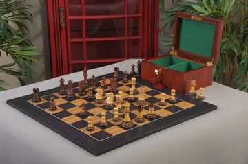 The Burnt Golden Rosewood Reykjavik II Series Chess Set, Box, & Satin Board Combination