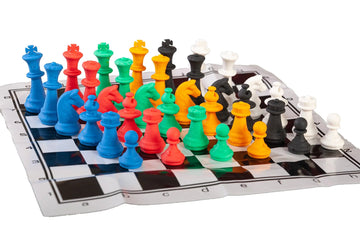 Set of Colored Eraser Chess Pieces w/ Board - 16 Pieces