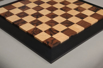 Walnut Burl, Genuine Ebony & Bird's Eye Maple Custom Contemporary II Chess Board
