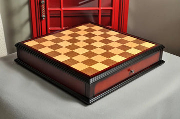 Walnut and Maple Antique Tiroir Chess Board with Storage Drawers - 2.25" Squares