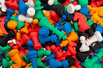 Set of Colored Eraser Chess Pieces w/ Board - 16 Pieces