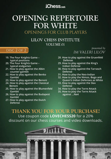 CLEARANCE - Lilov Chess Institute - #1 - Openings for Club Players - 4 DVDs - IM Valeri Lilov - Over 18 Hours of Content!