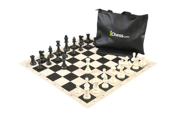 Chess.com Standard Chess Set Combination - Triple Weighted Regulation Pieces | Vinyl Chess Board | Standard Bag