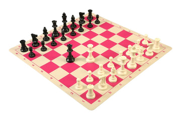 Regulation Tournament Chess Pieces and Silicone Chess Board Combo - Single Weighted