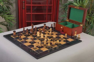 The Burnt Golden Rosewood Dubrovnik Series Chess Set, Box, & Gloss Board Combination