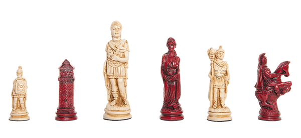 Roman Themed Chess Pieces - 4.25" King - Red & Natural