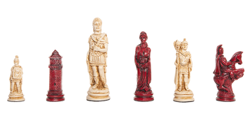 Roman Themed Chess Pieces - 4.25" King - Red & Natural