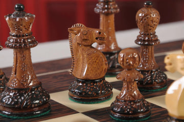 The Burnt Golden Rosewood Reykjavik II Series Chess Pieces - 3.75