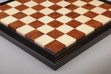 EBONY FRAME - Olmo Burl & Maple Superior Contemporary Chess Board - Gloss Finish