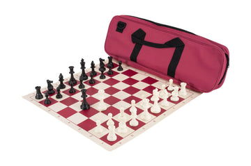 Deluxe Chess Set Combination - Solid Plastic Regulation Pieces | Vinyl Chess Board | Deluxe Bag