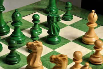 The Grandmaster Chess Set, Box, & Board Combination - Green Gilded