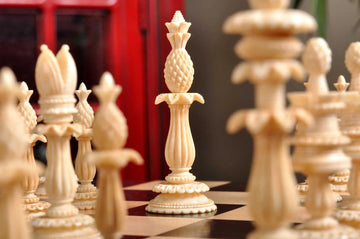 The Lund Anglo-Indian Reproduction Luxury Bone Chess Pieces - 4.75