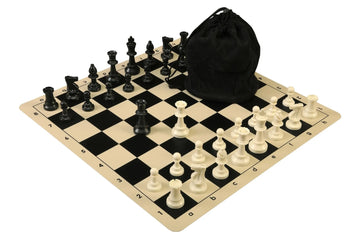 Drawstring Chess Set Combination with Silicone Chess Board and Triple Weighed Pieces
