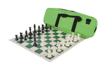 Deluxe Chess Set Combination - Solid Plastic Regulation Pieces | Vinyl Chess Board | Deluxe Bag