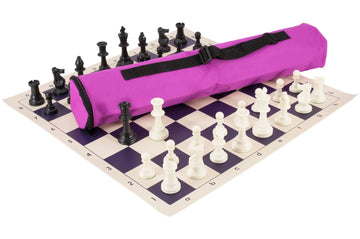 Quiver Chess Set Combination - Solid Plastic Regulation Pieces | Vinyl Chess Board | Quiver Bag