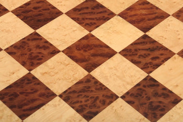 Vavona Burl, Genuine Ebony & Bird's Eye Maple Custom Contemporary II Chess Board