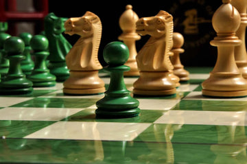 The Grandmaster Chess Set, Box, & Board Combination - Green Gilded