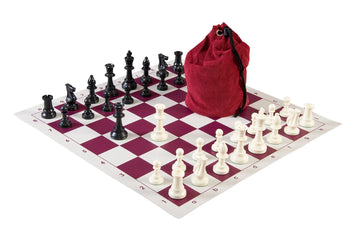 Drawstring Chess Set Combination - Triple Weighted Regulation Pieces | Vinyl Chess Board | Drawstring Bag