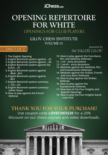 CLEARANCE - Lilov Chess Institute - #1 - Openings for Club Players - 4 DVDs - IM Valeri Lilov - Over 18 Hours of Content!