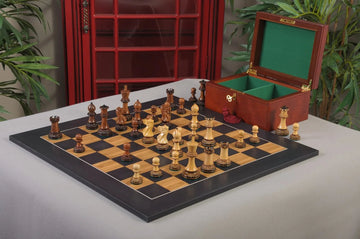 The Burnt Golden Rosewood Grandmaster Series Chess Set, Box, & Satin Board Combination
