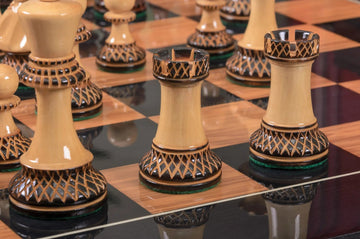 The Burnt Golden Rosewood Grandmaster Series Chess Set, Box, & Gloss Board Combination