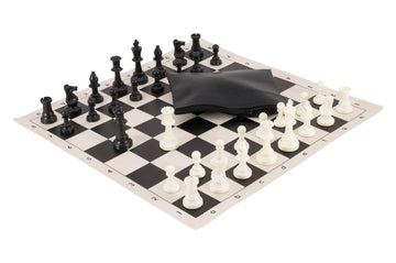 Basic Chess Set Combination - Triple Weighted Regulation Pieces | Vinyl Chess Board | Basic Bag