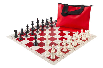 Standard Chess Set Combination - Solid Plastic Regulation Pieces | Vinyl Chess Board | Standard Bag
