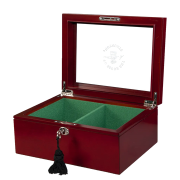 Superior Chess Box - Red Burl - Glass Top
