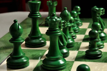 The Grandmaster Chess Set, Box, & Board Combination - Green Gilded