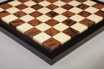 EBONY FRAME - Walnut Burl & Maple Superior Contemporary Chess Board - Gloss Finish