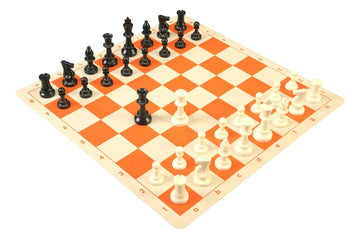Regulation Tournament Chess Pieces and Silicone Chess Board Combo - Triple Weighted
