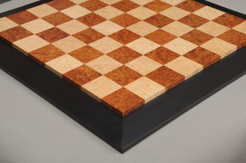 Amboyna Burl, Genuine Ebony & Bird's Eye Maple Custom Contemporary II Chess Board