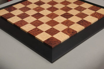 Vavona Burl, Genuine Ebony & Bird's Eye Maple Custom Contemporary II Chess Board