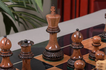 The Burnt Golden Rosewood Grandmaster Series Chess Set, Box, & Gloss Board Combination